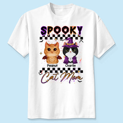 Spooky Cat Mom Halloween Watercolor Cute Cats Personalized Shirt
