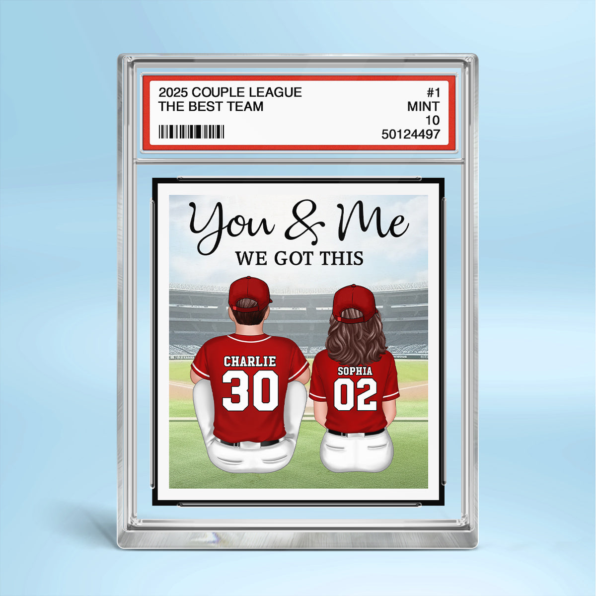 Baseball Couple Sitting Back View Trading Card Style Personalized Acrylic Block Plaque, Gift For Him, Gift For Her