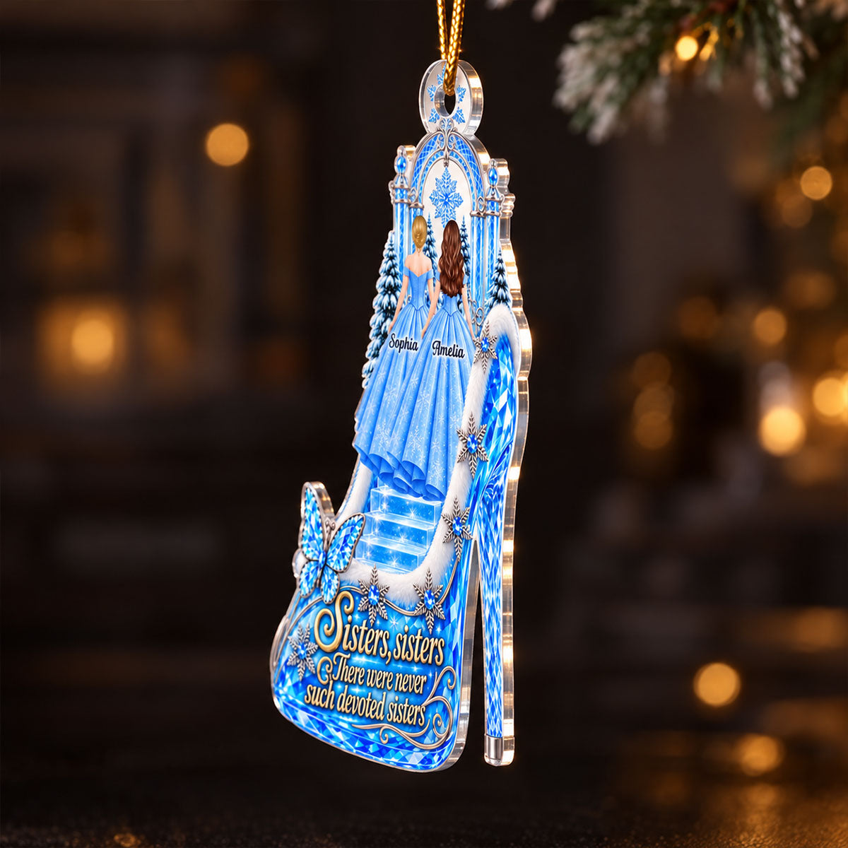 Enchanted Princess Heels - Personalized Acrylic Ornament - Christmas Gift for Sisters