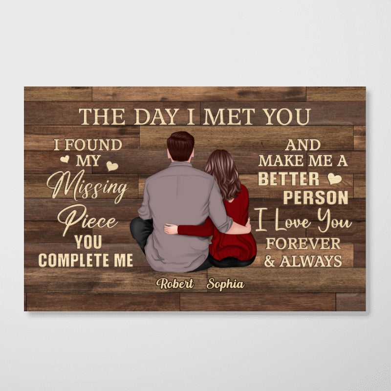 Found My Missing Piece Back View Couple Sitting Brown Palette Personalized Horizontal Poster