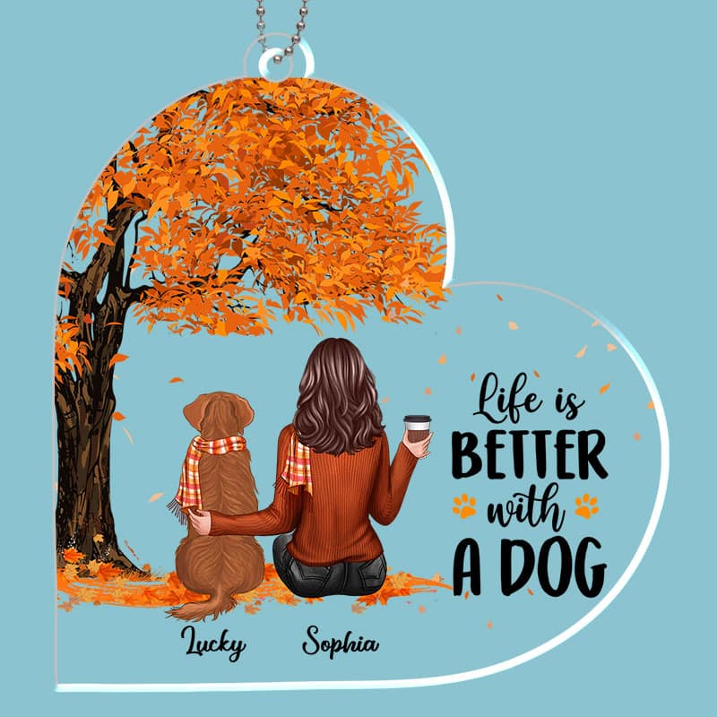 Fall Season Life Is Better With Dogs Personalized Car Hanging Acrylic Ornament