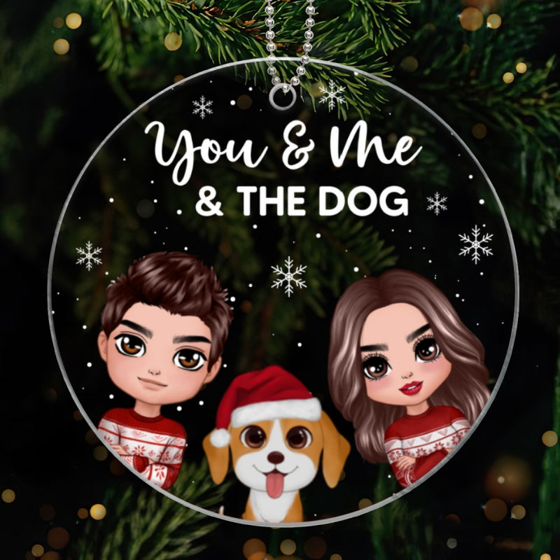 You Me And The Dog Cat Cute Watercolor Personalized Circle Acrylic Ornament