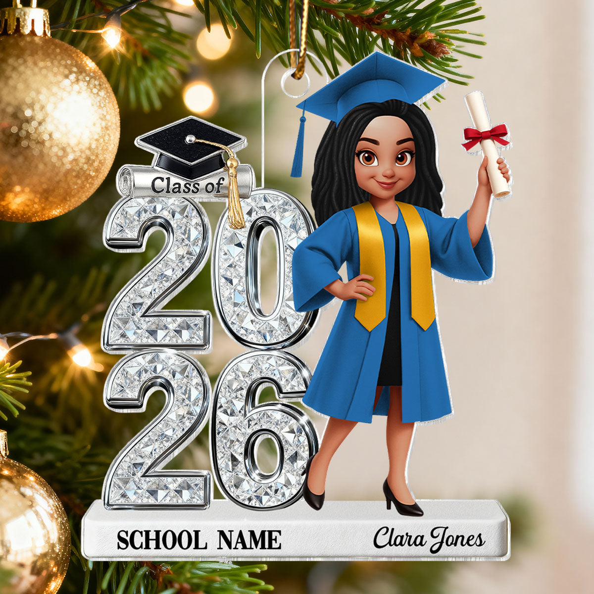 3D Shiny Effect Class Of 2025 2026 Senior - Personalized Acrylic Car Hanger- Gift For Graduates, Daughter, Son