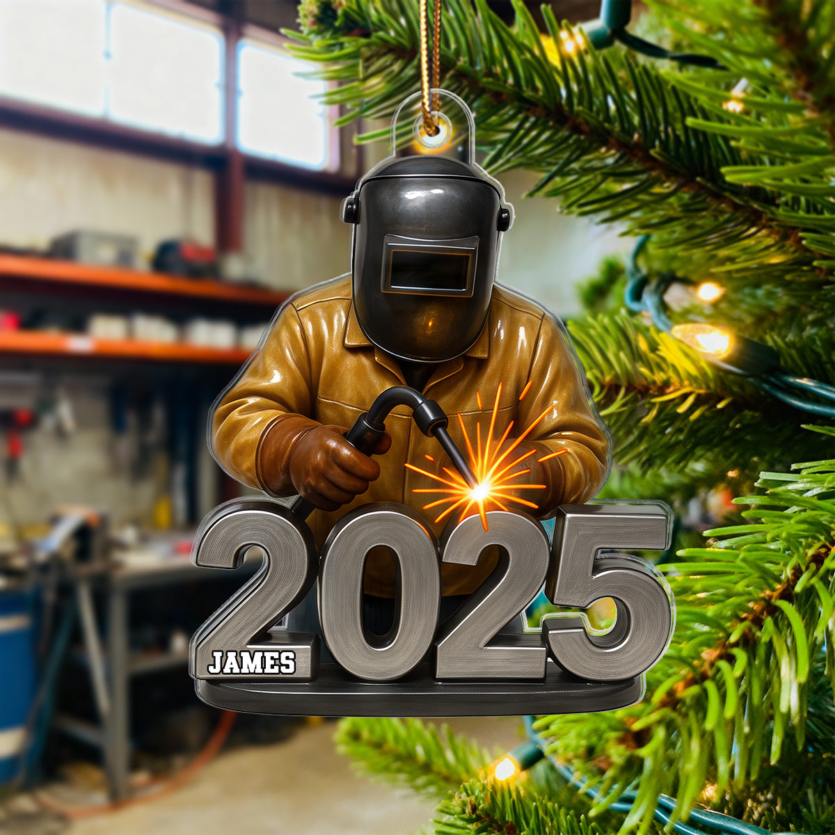 3D Effect Welder Working 2025 - Personalized Acrylic Ornament - Gift For Welders, Metal Worker Mechanic Welding