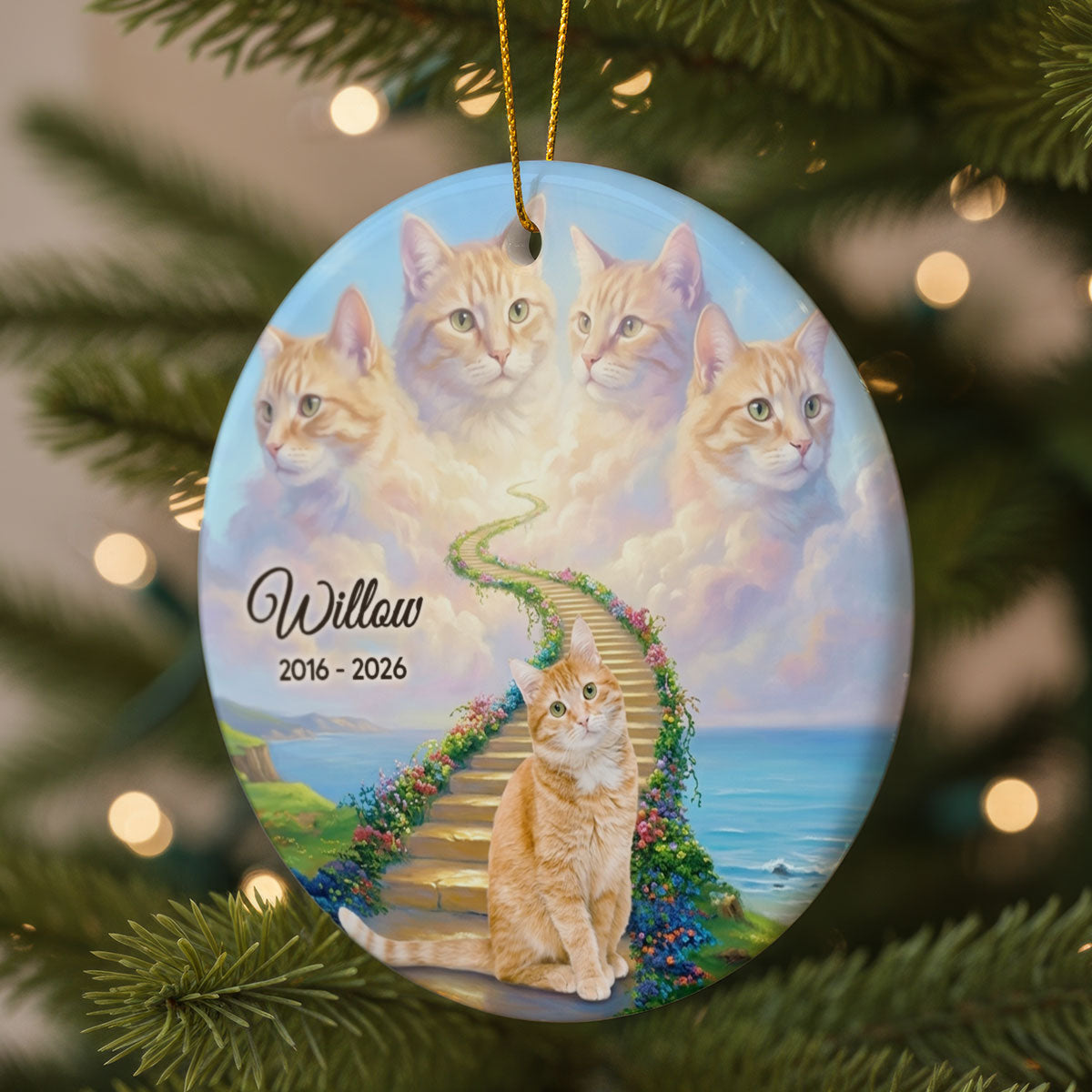 Pet Memorial Stairway To Heaven - Personalized Ceramic Ornament - Custom Pet Photo, Pet Loss Gift, Sympathy Gift