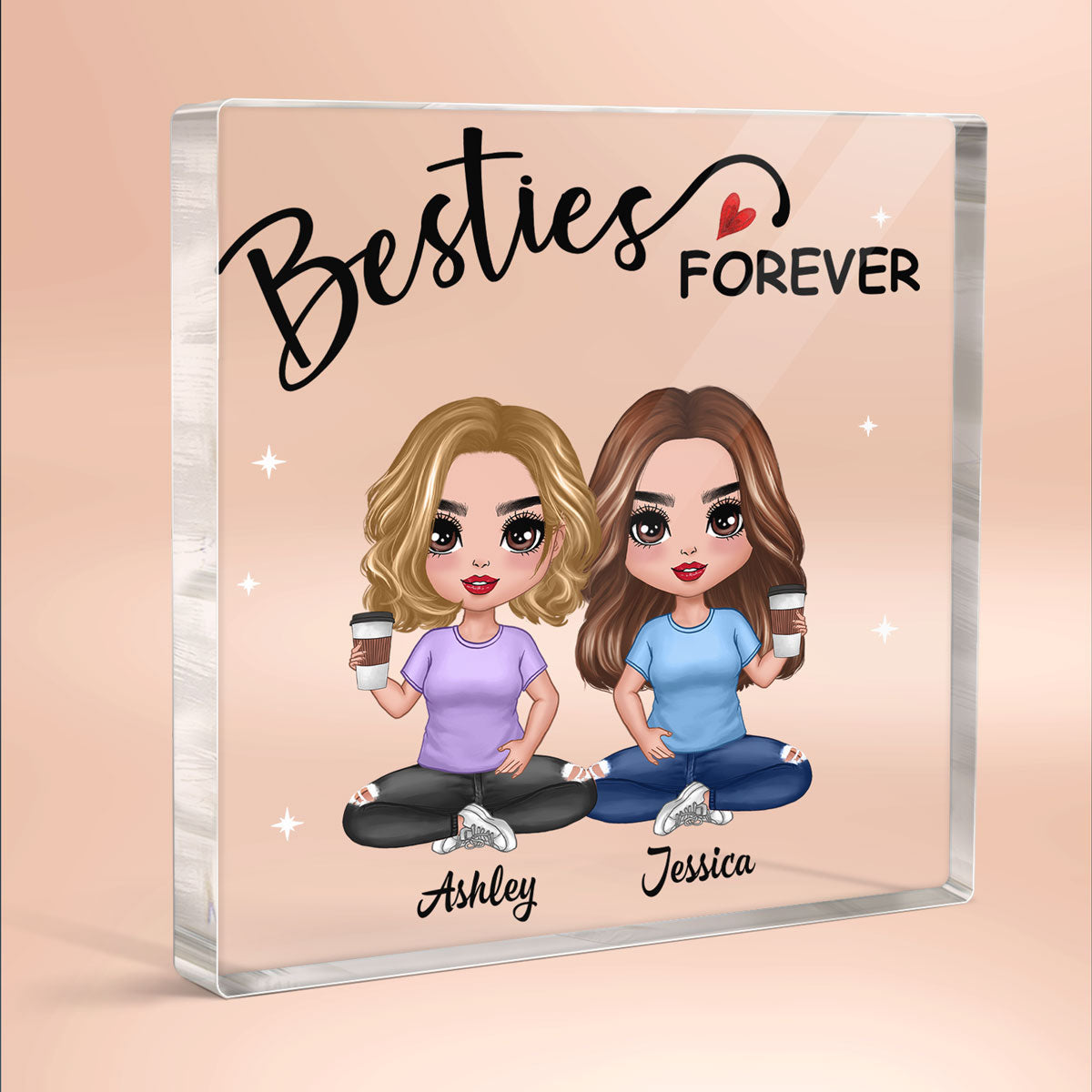 Besties Forever Doll Style Gift For Besties Sisters Personalized Acrylic Block Plaque