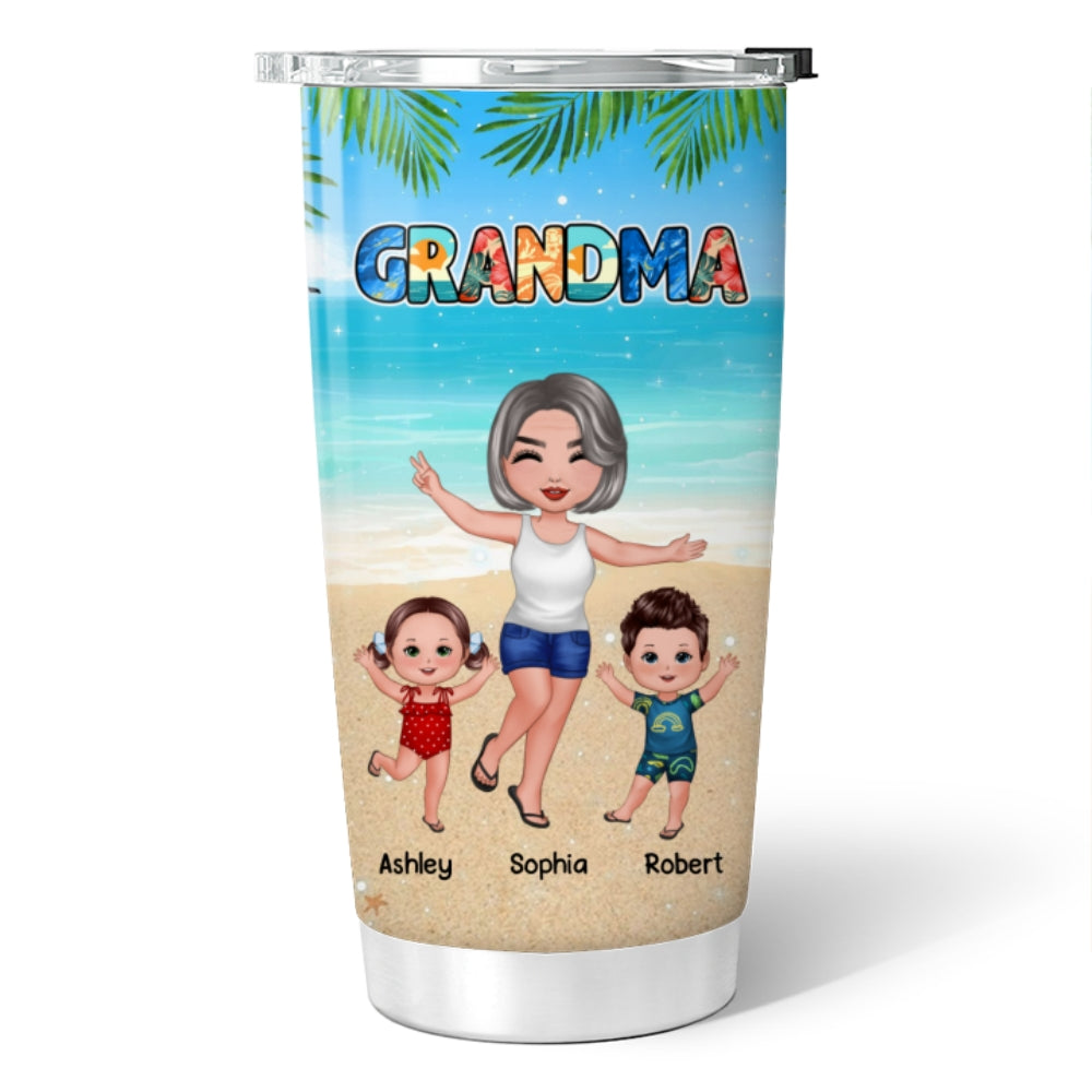 Grandma Mom Summer Pattern Happy Doll Woman And Kids Personalized Tumbler