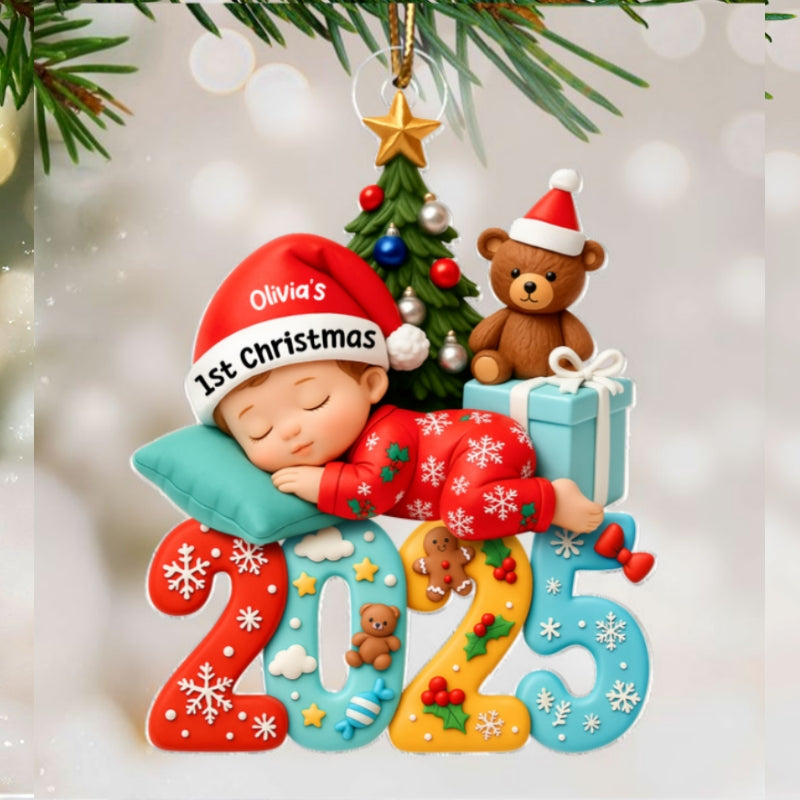 Baby's 1st Christmas 2025 - Personalized Acrylic Ornament - Unique Christmas Gift For New Parent, Newborn Keepsake
