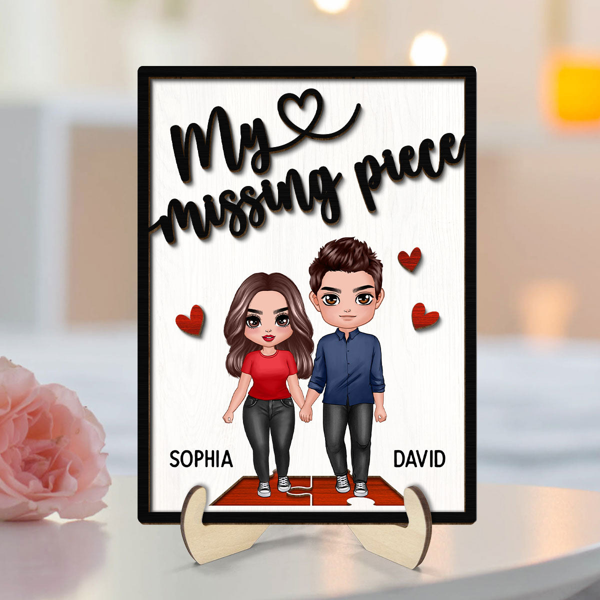 My Missing Piece Couple Holding Hands Valentine‘s Day Gift For Her Gift For Him Personalized 2-Layer Wooden Plaque