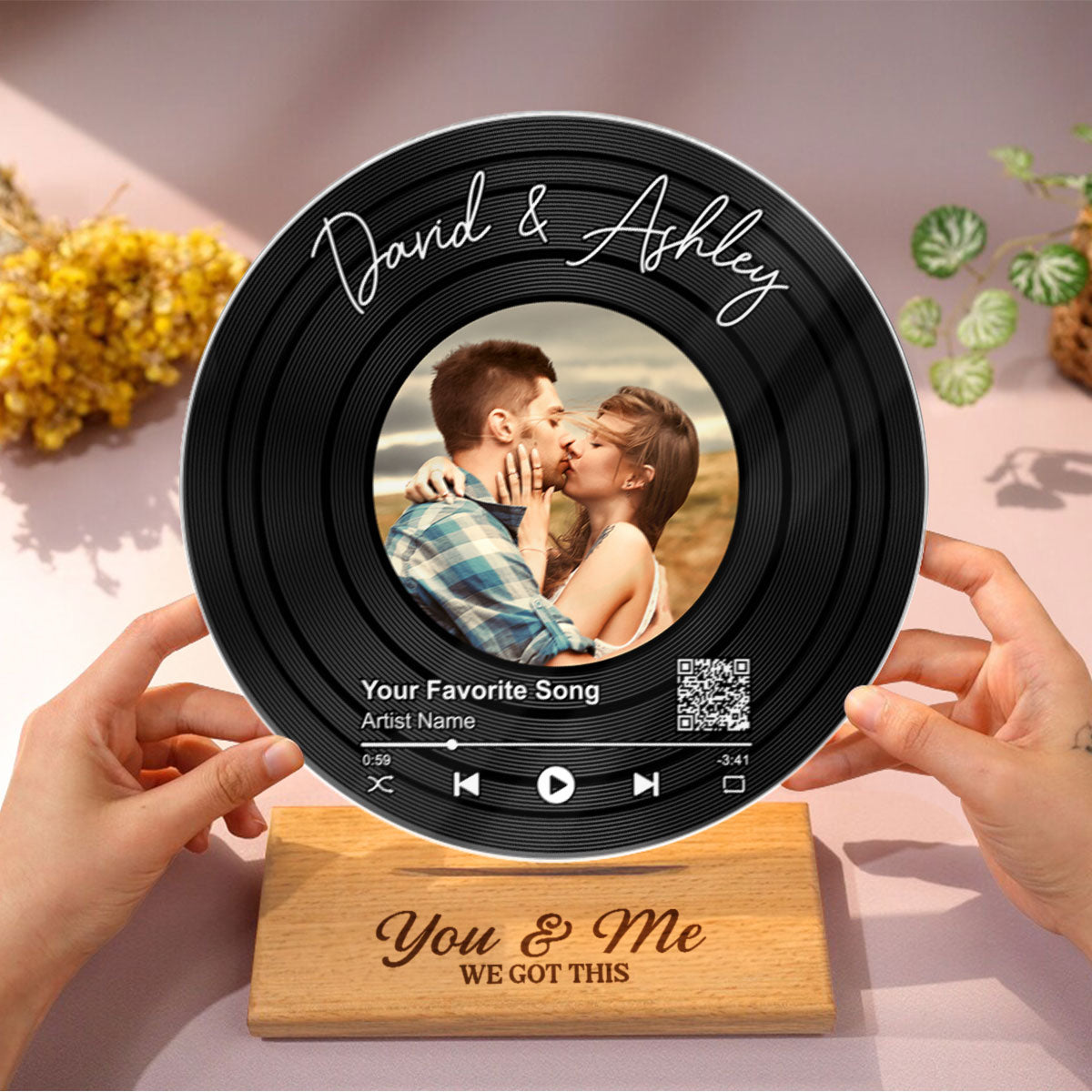 Couple Upload Photo Favorite Song Scannable QR Code Personalized Acrylic Record Plaque, Heartfelt Gift For Couple, For Him, For Her, Boyfriend, Girlfriend, Husband, Wife