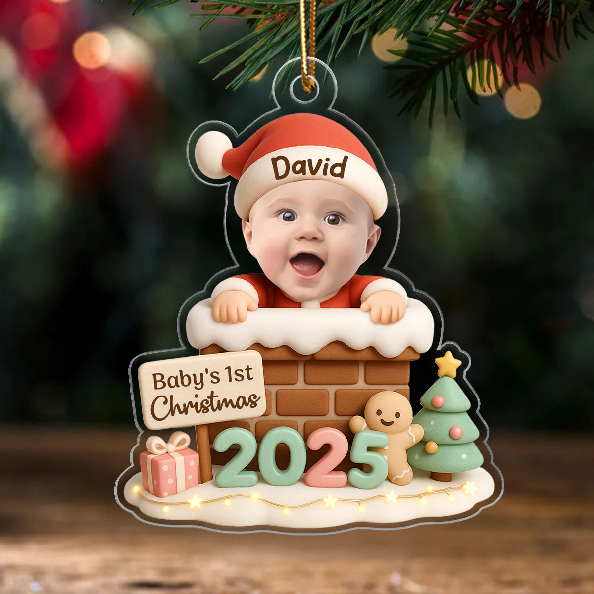 Santa Baby With Chimney Personalized Acrylic Ornament, Baby's 1st Christmas, Christmas Gift for Children, Grandchildren