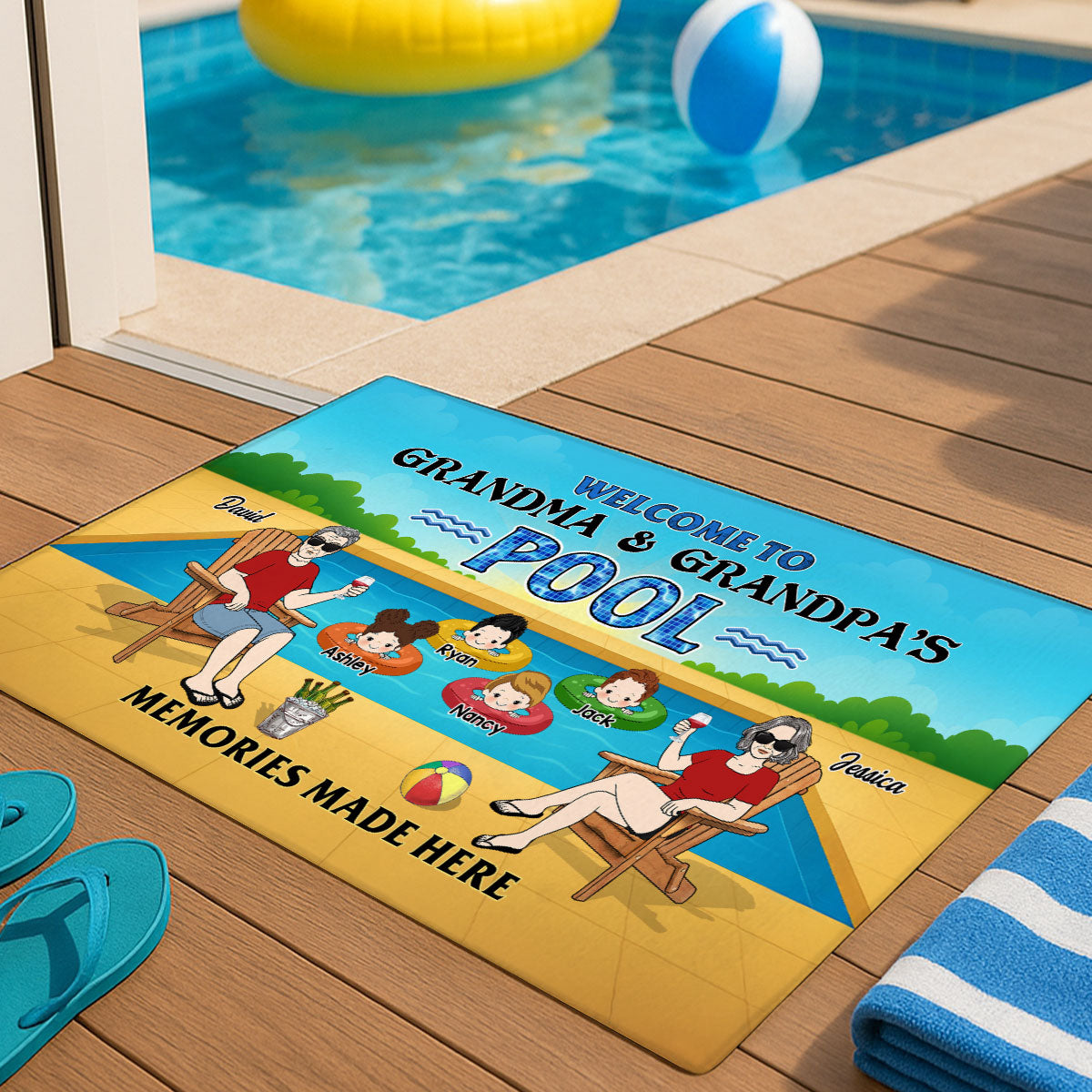 Summer Welcome To Grandpa Grandma Grandparents Pool Personalized Doormat