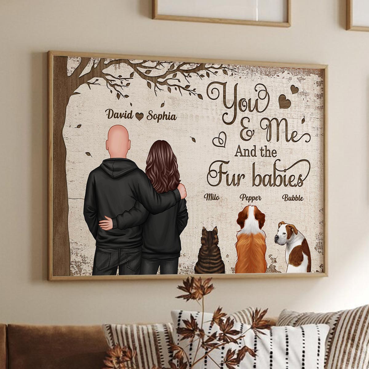 Couple And Dogs Cats Favorite Place Is Next To You Personalized Poster, Gift For Him, For Her, For Valentine's Day