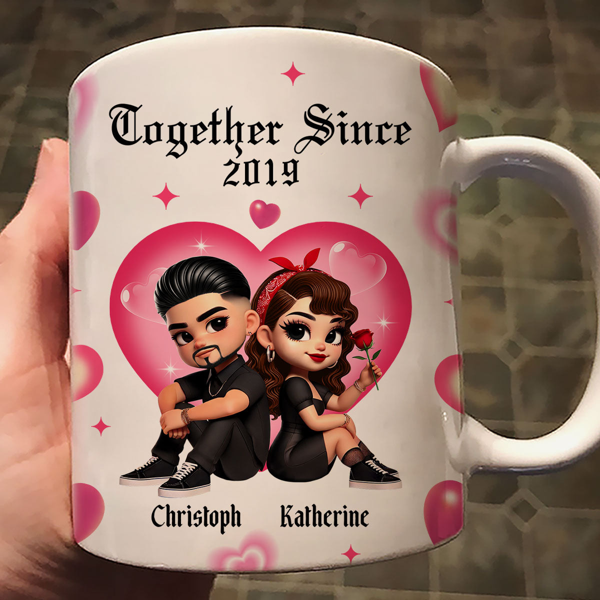 Pretty Couple Roses Heart Together Since Personalized AOP Mug,  Gift, Anniversary Gift for Couples