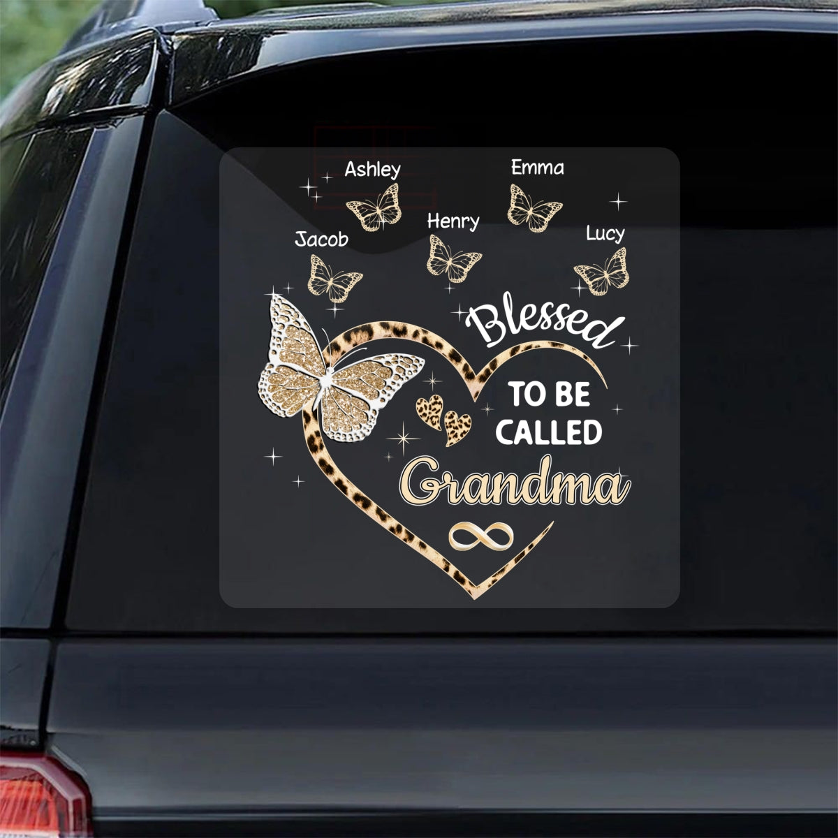 Heart Butterflies Grandma Leopard Personalized Decal