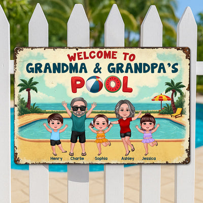 Summer Vibe Welcome To Grandpa Grandma Grandparents Pool Personalized Metal Sign