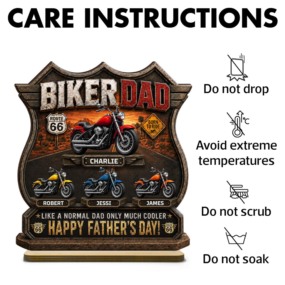 Biker Dad Cooler Dad - Personalized 2-Layered Wooden Plaque - Father's Day Gift For Dad, Husband, Grandpa, Bikers