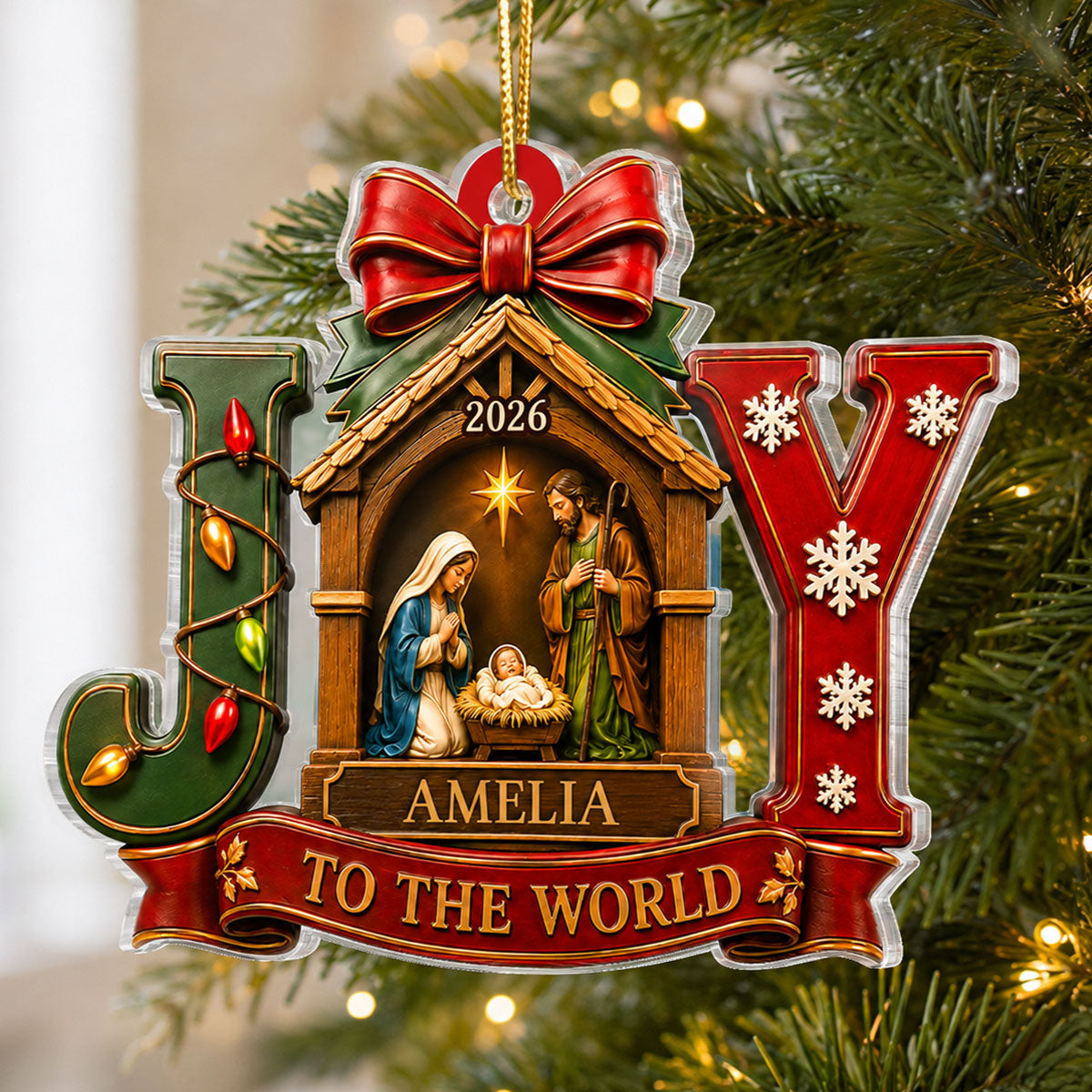 Baby First Christmas Joy To The World - Personalized Acrylic Ornament - Christmas Keepsake