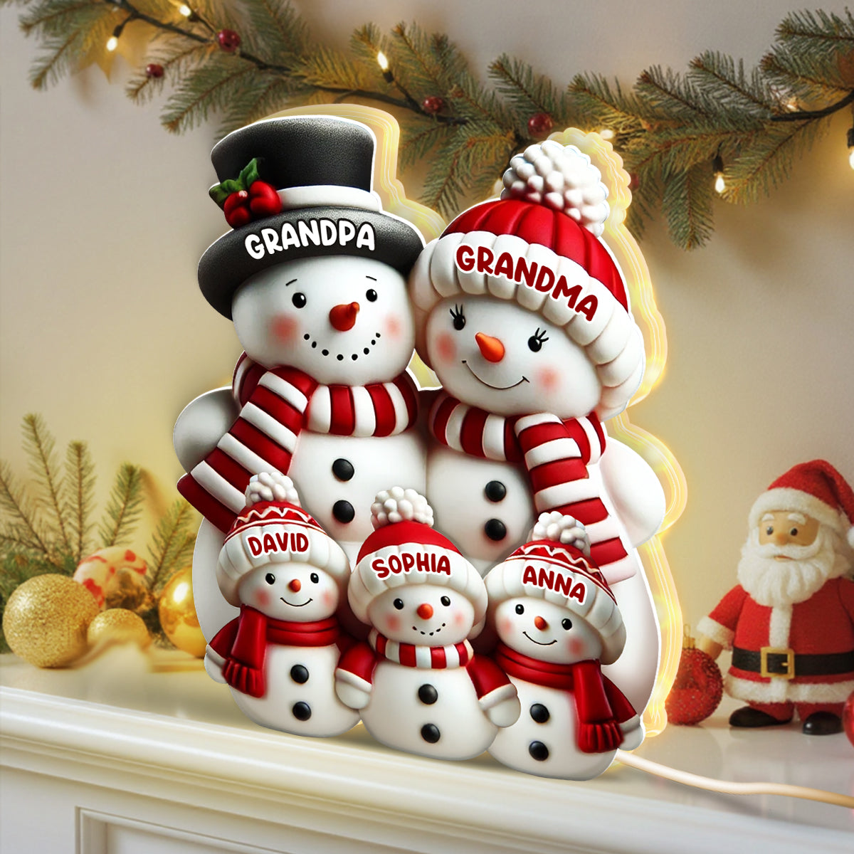 3D Effect Cute Snowman - Personalized Light Box - Christmas Decor For Family, Grandma, Grandpa