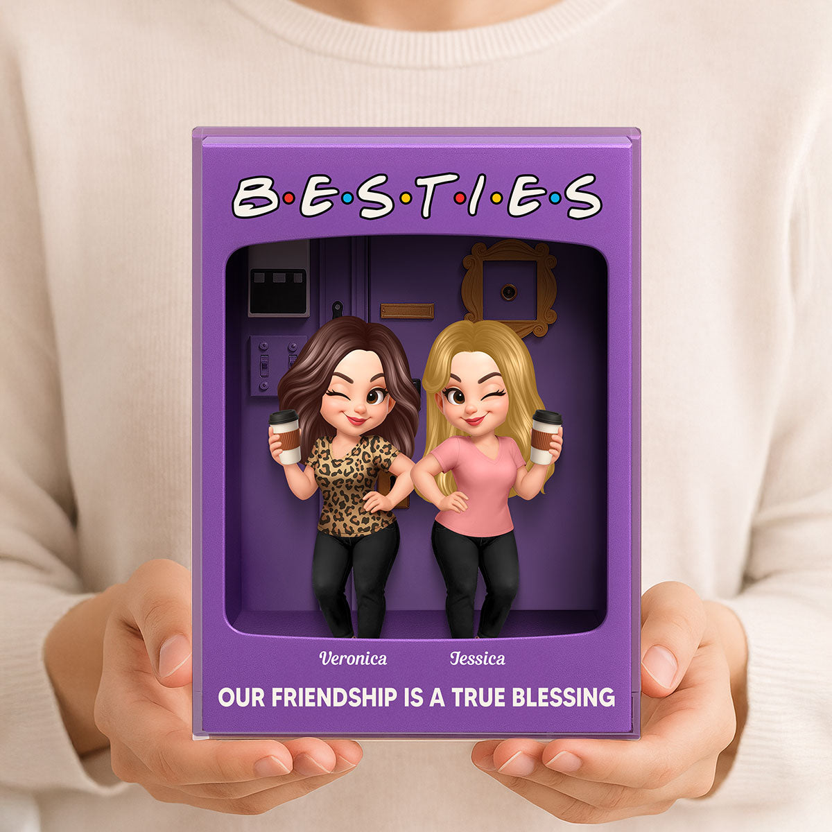 Besties Forever Best Friends Purple Toy Box Style Personalized Acrylic Block Plaque, Friendship Gift For Besties