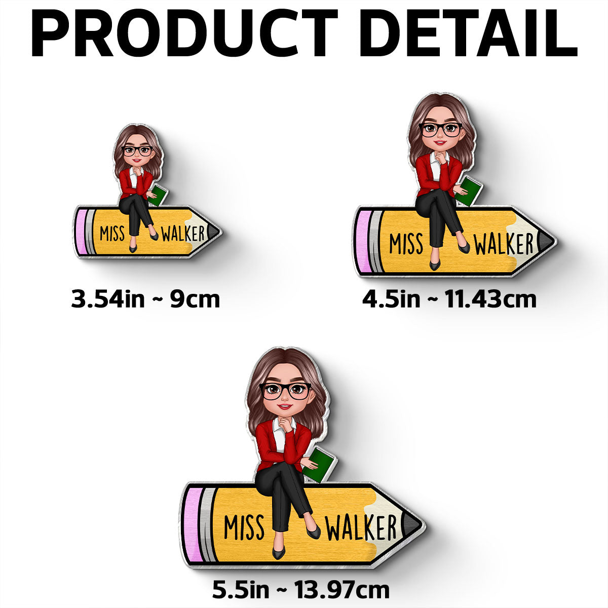 Teacher Sitting On Pencil Personalized Whiteboard Magnet, Classroom Decor