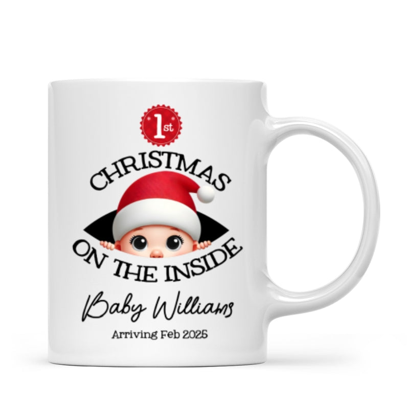 Personalized Baby's First Christmas On the Inside Mug, Custom Pregnancy Reveal Mug, Expecting Parents