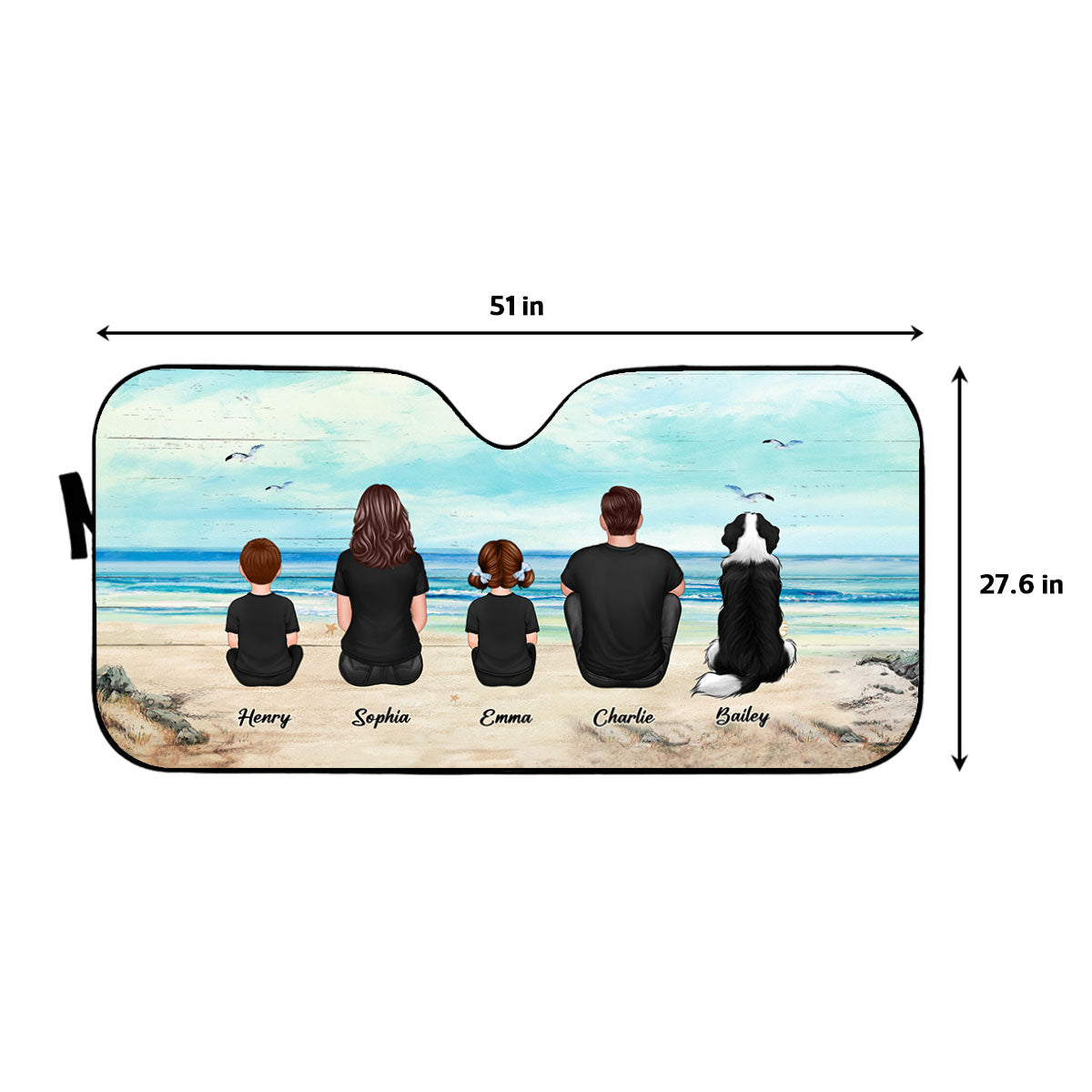 Family Sitting Retro Vintage Beach Landscape Personalized Car Sun Shade