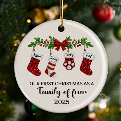 Our First Christmas as a Family, Baby 1st Christmas 3D Crystal Effect - Personalized Ceramic Ornament - Heartwarming Christmas Keepsake