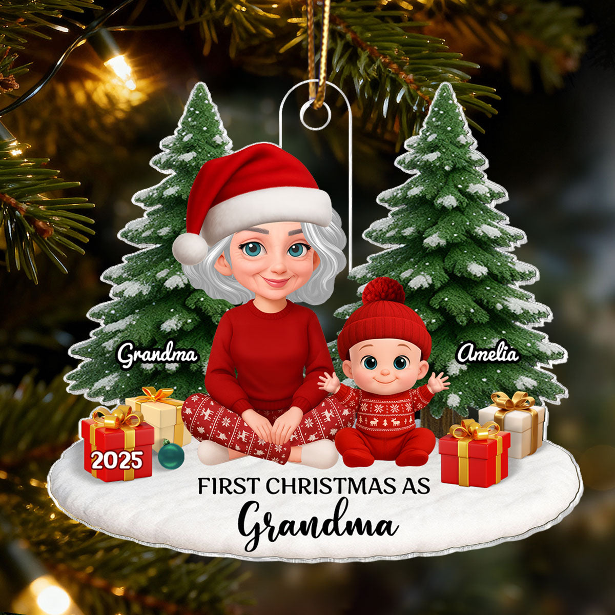 First Christmas With New Baby – Personalized Acrylic Ornament - Chritsmas Gift for Grandparent, Dad Mom, Big Sister, Big Brother