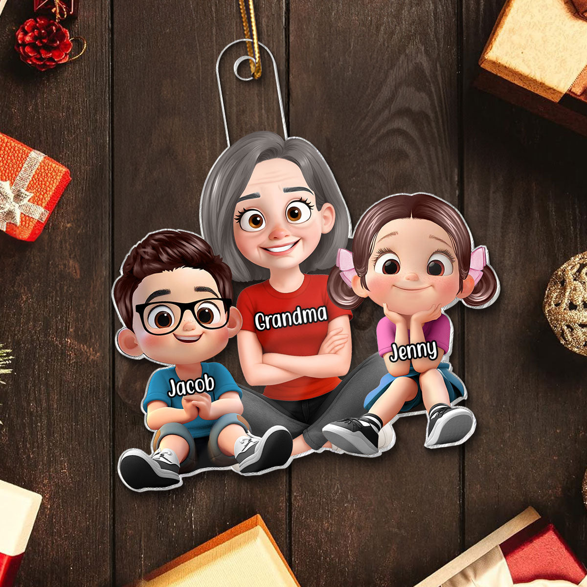 Heartwarming Grandma Grandkids Sitting Personalized Acrylic Ornament