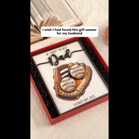We Caught The Best Dad Baseball, Softball - Personalized 2-Layered Wooden Plaque - Gift For Dad, Gift For Husband, Gift For Grandpa