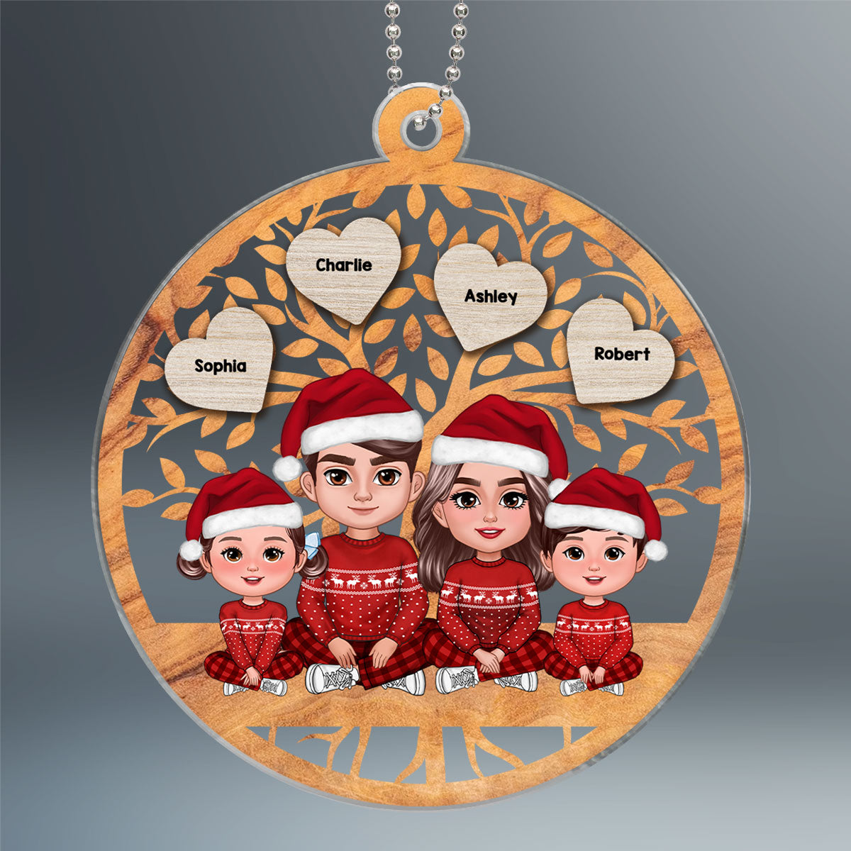 Christmas Family Sitting Under Tree Personalized Acrylic Ornament