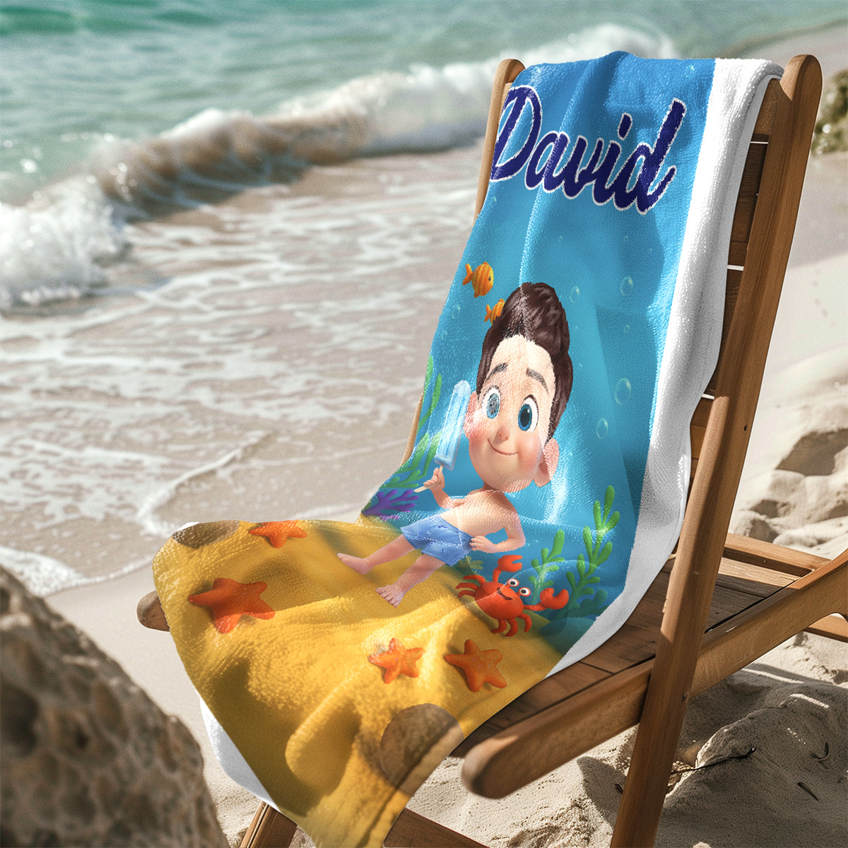 Personalized Cute Cartoon Kids Ocean Beach Towel, Fun Beach Designs, Gift For Girls Or Boys