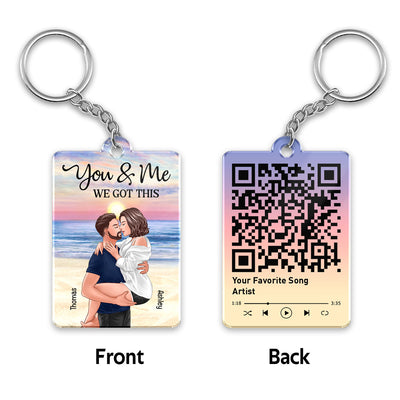 Man Holding Woman Kissing At Beach Favorite Song QR Code Personalized Acrylic Keychain