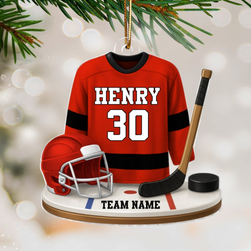 Hockey Kit Jersey 3D Effect - Personalized Acrylic Ornament - Christmas Gift For Son, Grandson, Boyfriend