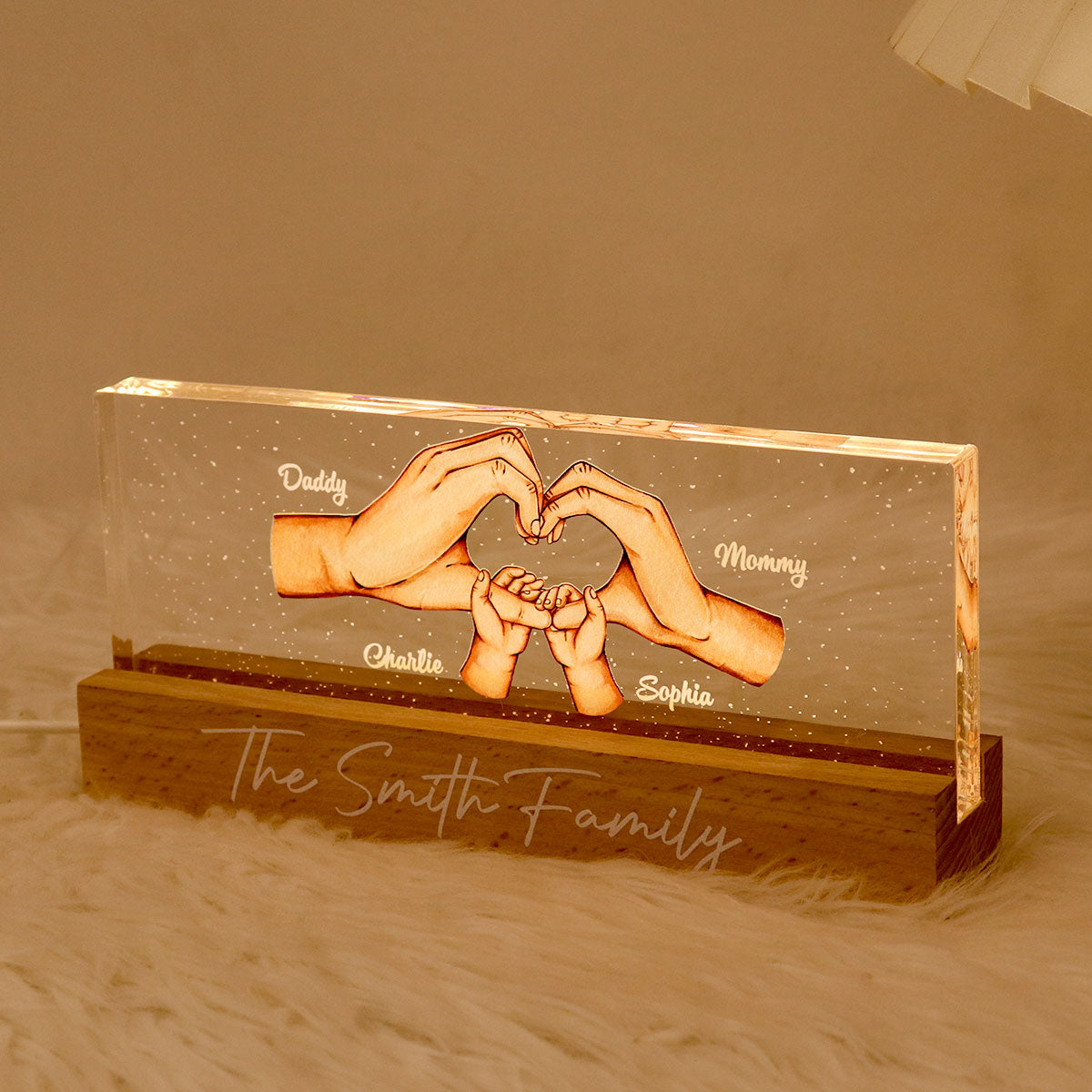 Family Heart Hands Gift Father's Day Gift Personalized Acrylic LED Night Light