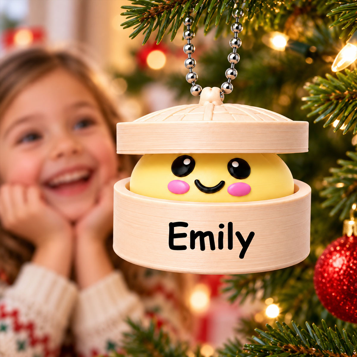 Custom Name Dumpling - Personalized 3D Clicker Ornament - Christmas Gift For Kids, Grandkids, Granddaughter, Grandson
