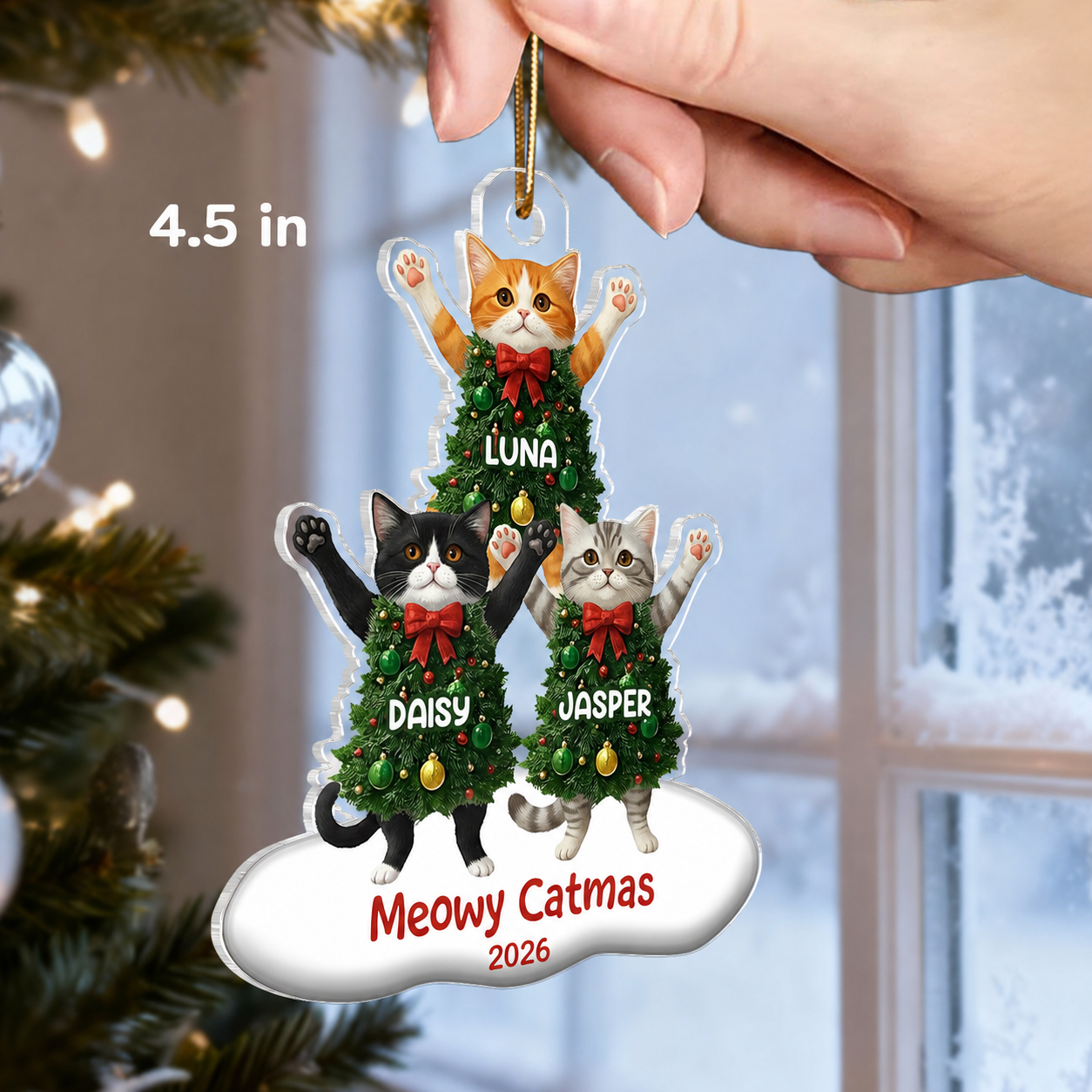 Whimsical Cat Christmas Tree - Personalized Acrylic Ornament - Gift For Cat Lover