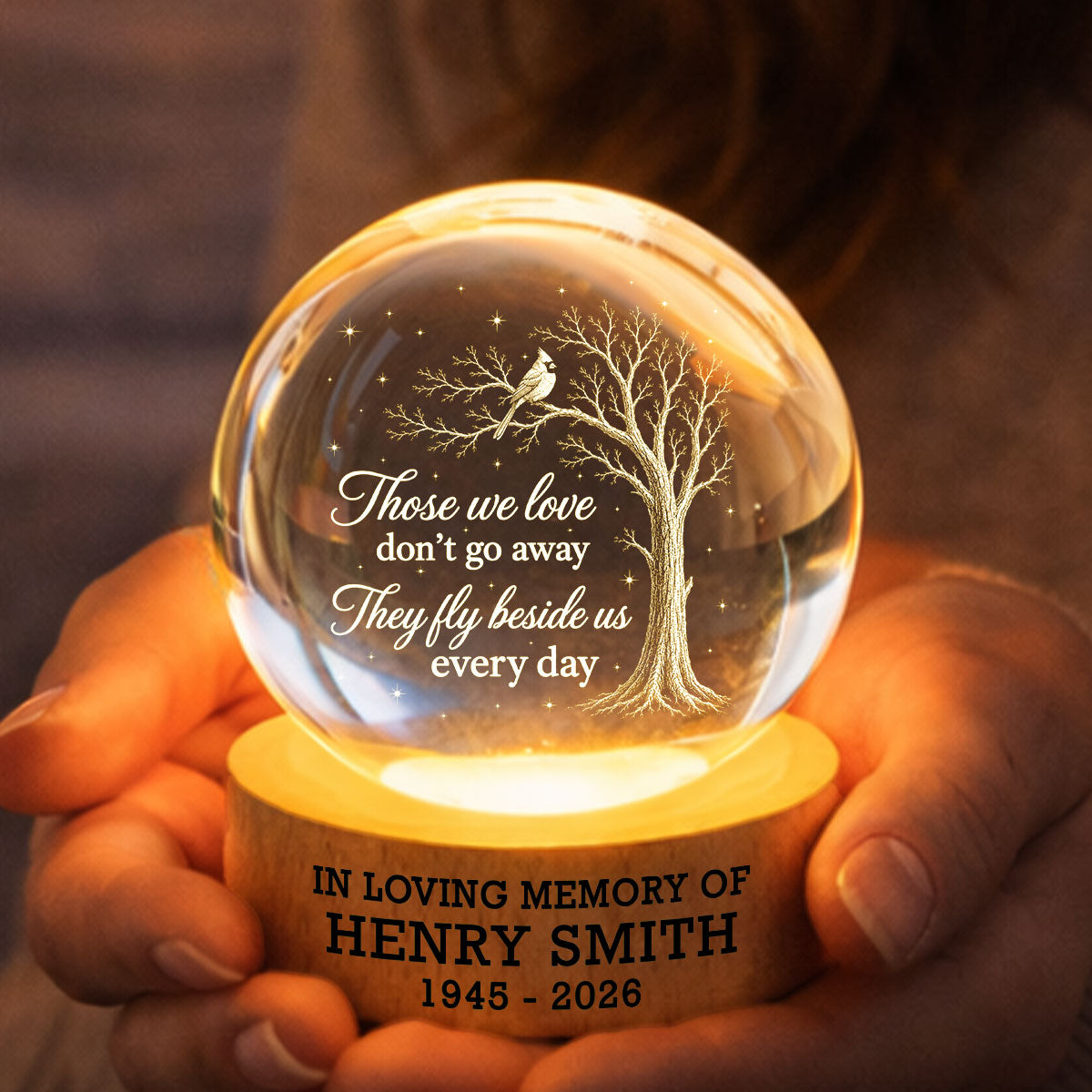 Those We Love Cardinal Tree Memorial - Personalized Crystal Ball - Memorial Gift, Sympathy Gift For Loss Of Loved One