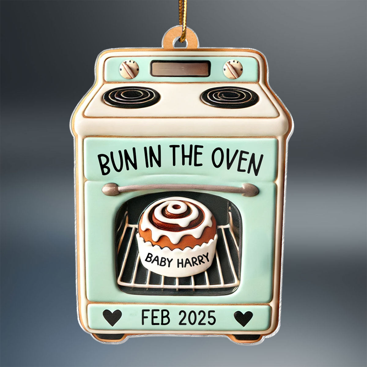 Bun In The Oven Pregnancy Announcement Keepsake Christmas 3D Effect Personalized Acrylic Ornament