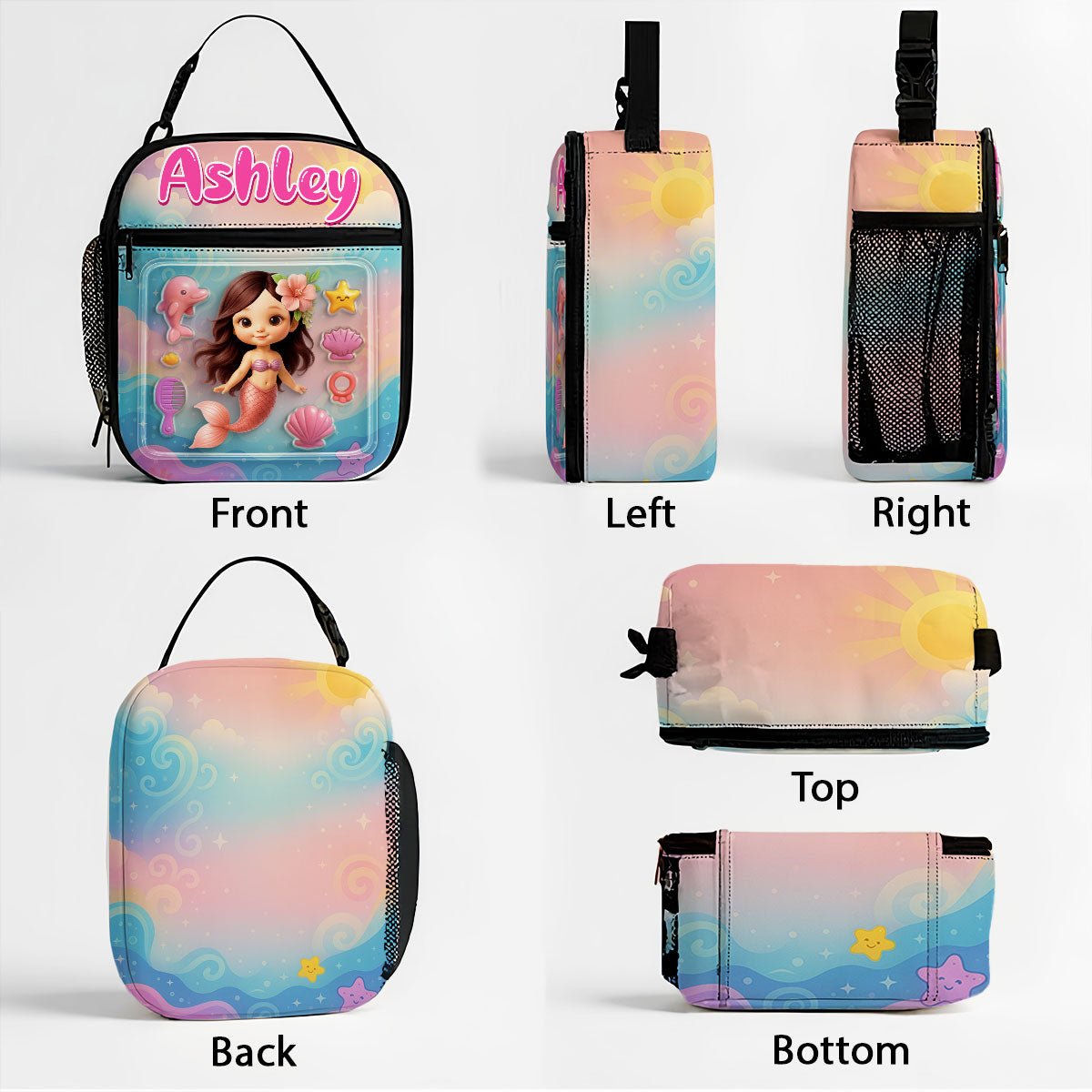 Mermaid Doll 3D Effect Action Figure Personalized Insulated Lunch Bag, Back to School Lunch Bag for Kids