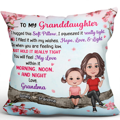 To My Mom Daughter Granddaughter Sitting On Pink Tree Personalized Pillow