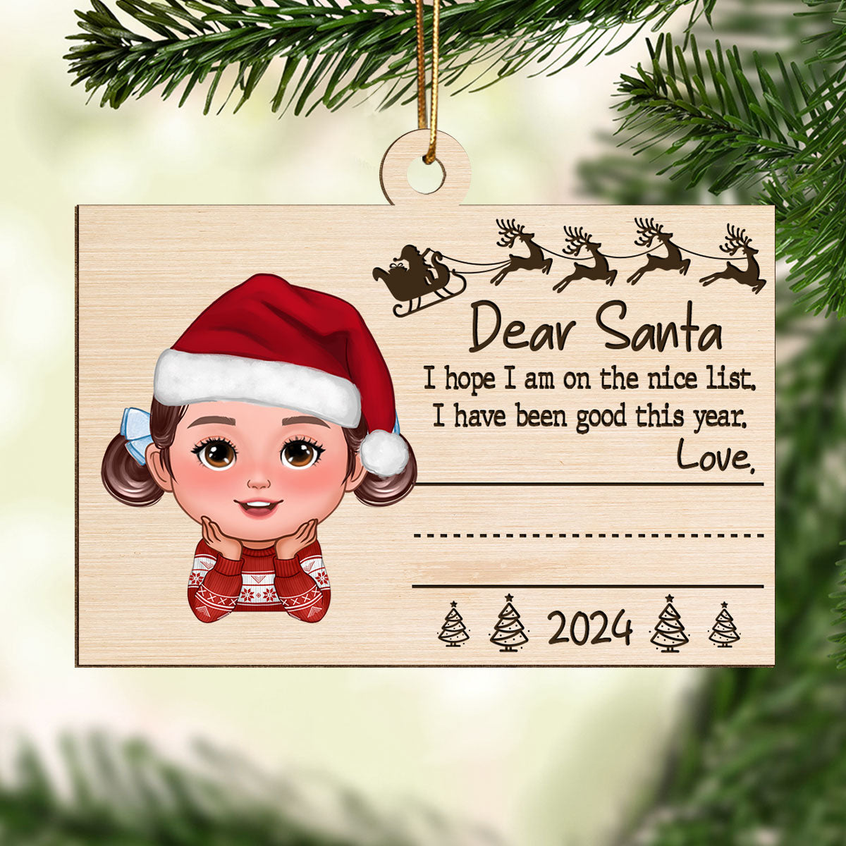 Dear Santa From Kid Christmas Personalized Wooden Ornament, Child's Handwriting, Sign Your Own Name