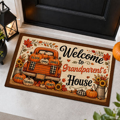 Floral Pumpkin Patch Truck Grandparent - Personalized Doormat - Fall Season Decor Gift, Gift For Grandma Grandpa