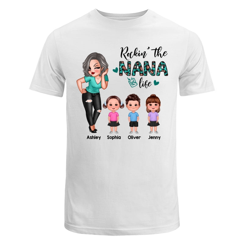 Rockin‘ The Grandma Life Doll Turquoise Rose Gold Leopard Pattern Personalized Shirt