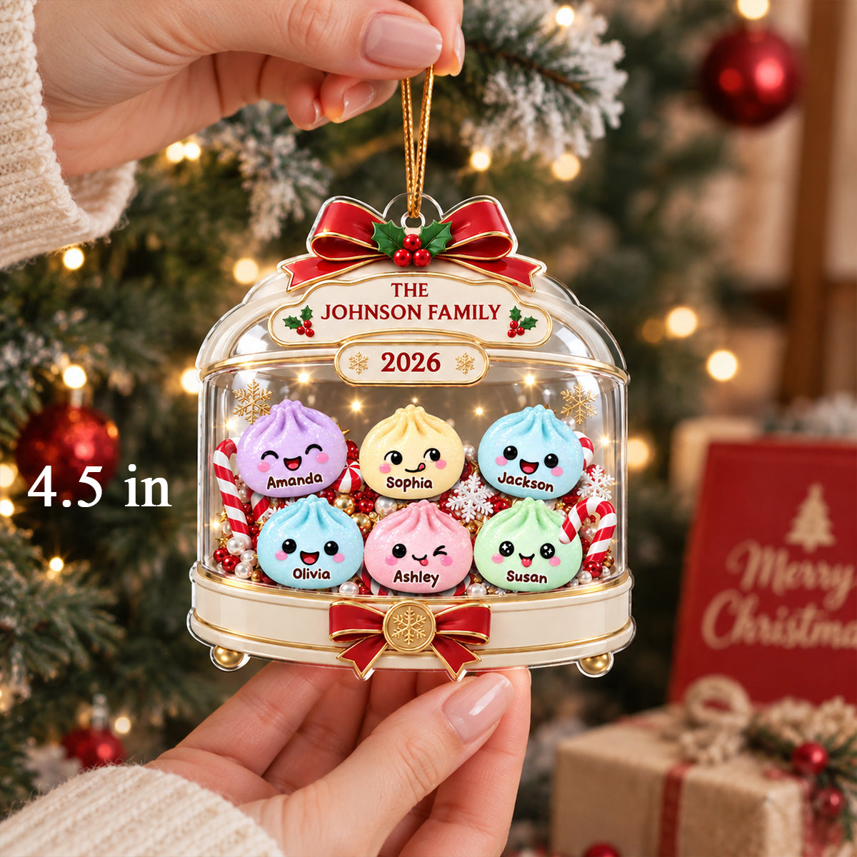 Squishy Glitter Dumpling Family Name - Personalized Acrylic Ornament - Custom Family Ornament, Kids Christmas Gift