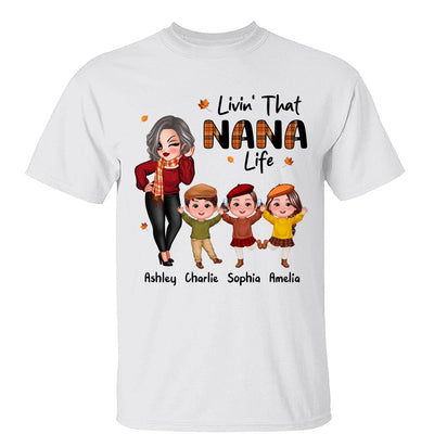 Livin‘ That Grandma Life Fall Season Woman & Happy Kids Personalized Shirt
