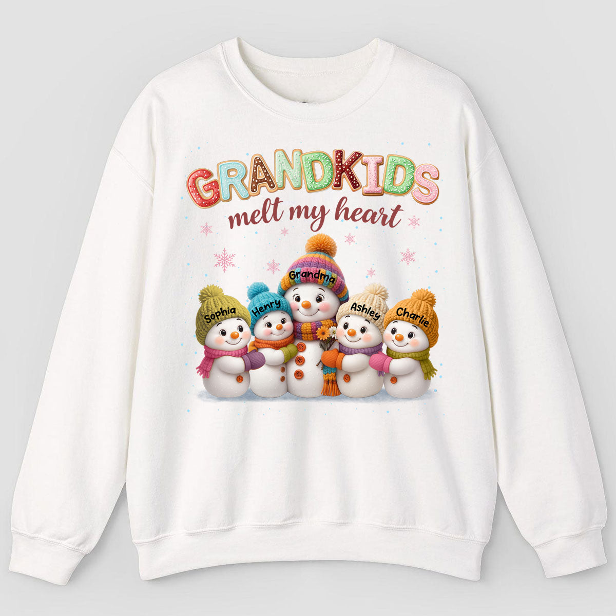 Heartwarming Christmas Snowman Grandma Grandkids Melt My Heart - Personalized Sweatshirt
