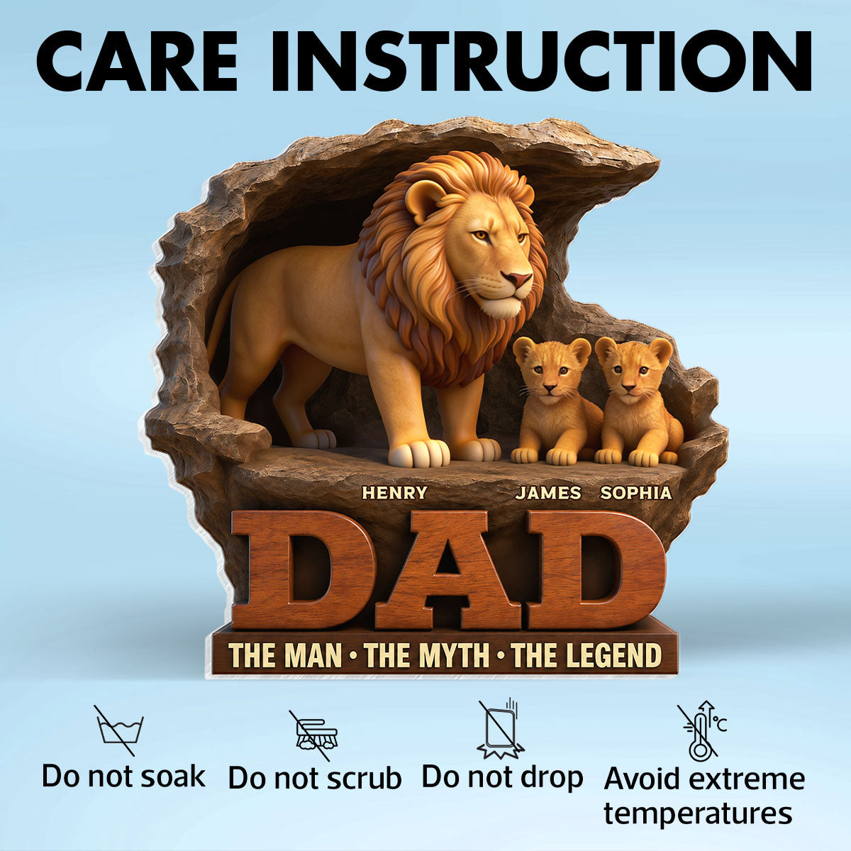 Lion Dad The Man The Myth The Legend - Personalized Acrylic Block Plaque - Cool Father's Day Gift For Dad