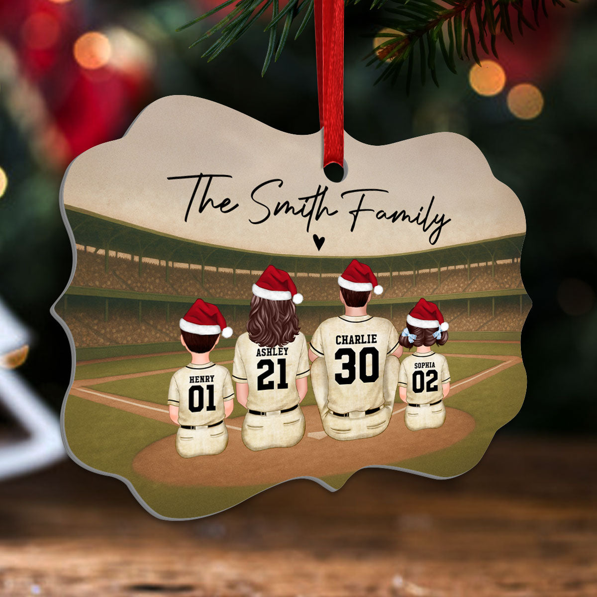 Retro Vintage Baseball Family Christmas Personalized Aluminum Ornament, Christmas in July